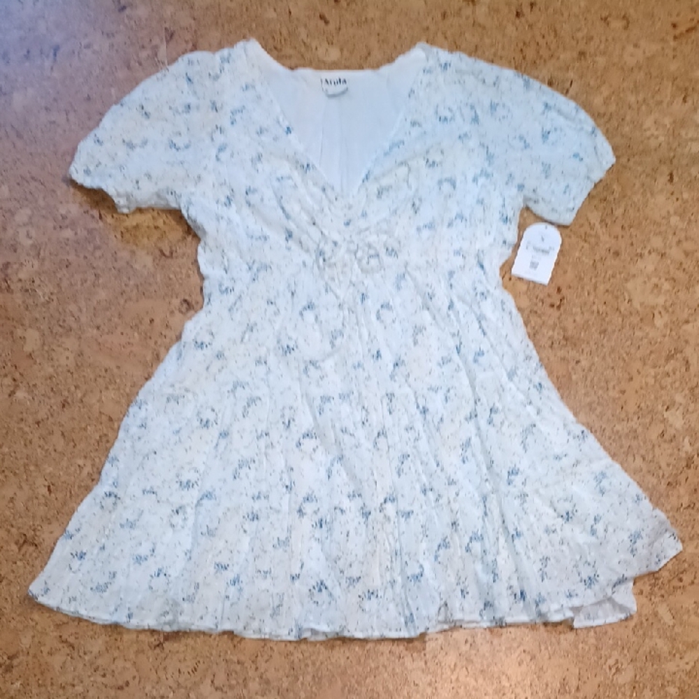 Arula White Floral Puff Sleeve Elastic Waist Summer Dress Size XL NWT